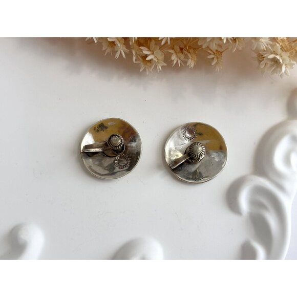 Abalone Gazelle Figural Modernist Taxco Sterling Silver Mexica Southwest Studs - Picture 5 of 10